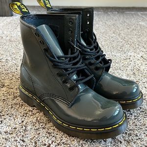 Dr. Martens Gray Patent Leather Combat Boots